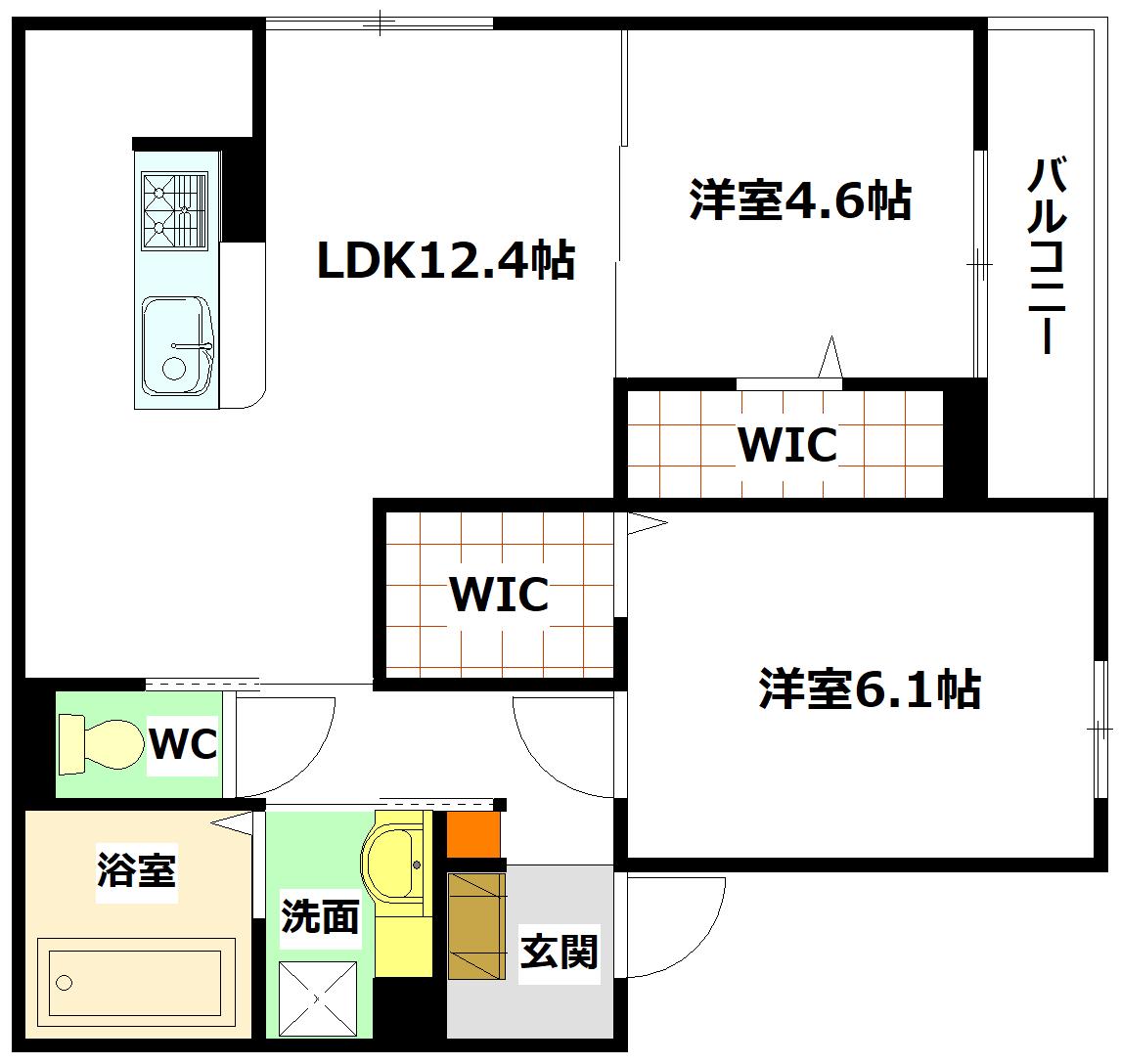 グローリアK II棟(2LDK/1階)の間取り写真