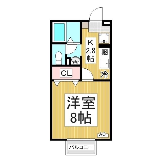 パルフェ三輪 B(1K/2階)の間取り写真