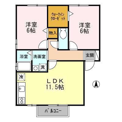 アステリア(2LDK/1階)の間取り写真