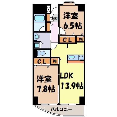 さくら HILLS 富士見(2LDK/6階)の間取り写真