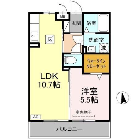 マノワール十六田(1LDK/1階)の間取り写真