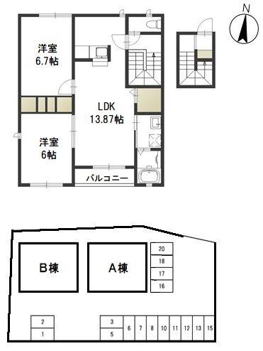 ハピネスA(2LDK/2階)の間取り写真