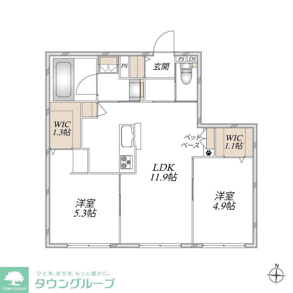 千代ケ丘9丁目メゾン(2LDK/1階)の間取り写真