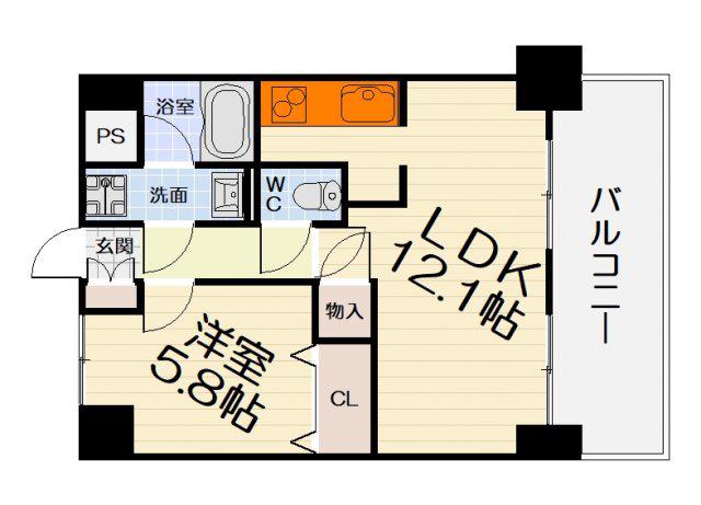 マンションはりげん鳳(1LDK/4階)の間取り写真