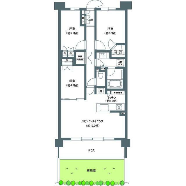 パークホームズ杉並善福寺川緑地(3LDK/1階)の間取り写真