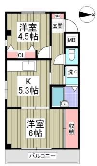 サンライズ中川(2DK/2階)の間取り写真