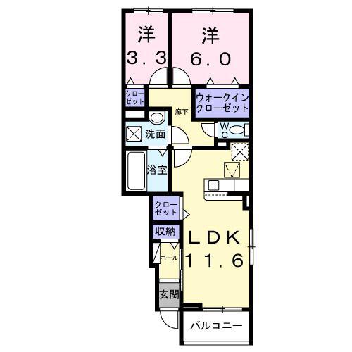 ミーアシャム(2LDK/1階)の間取り写真