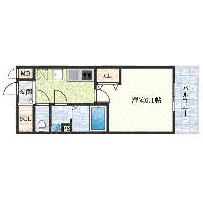 VITA弁天町(1K/9階)の間取り写真