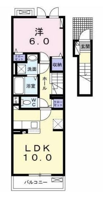 エルタスコート国見(1LDK/2階)の間取り写真