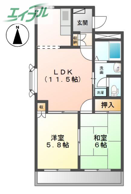 アルシオン壱番館(2LDK/3階)の間取り写真
