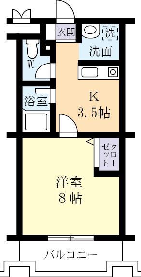 ヴェルジェ(1K/1階)の間取り写真