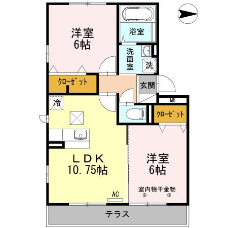 ベルウィル・メゾン(2LDK/1階)の間取り写真