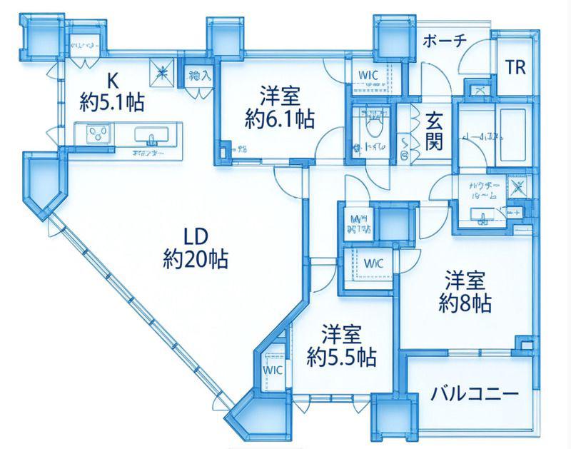 ドゥ・トゥールW棟(3LDK/43階)の間取り写真