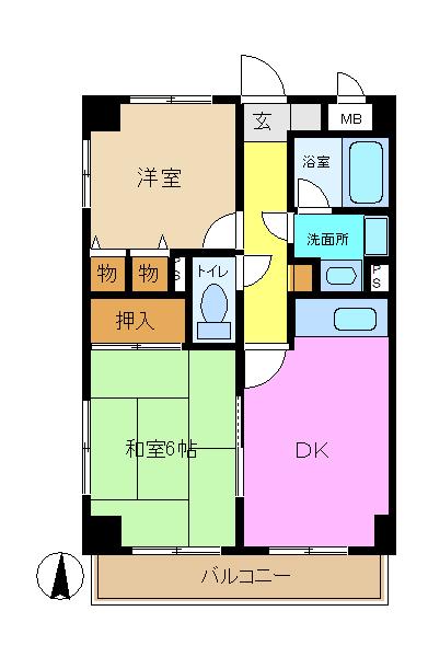 アヴォンリー鴨居(2DK/2階)の間取り写真