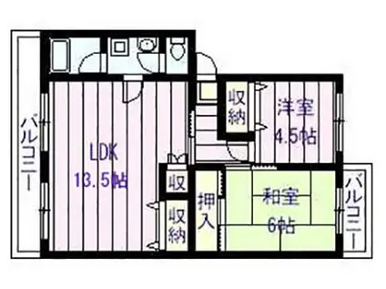 国分本町八幸ハイツ(2LDK/2階)の間取り写真