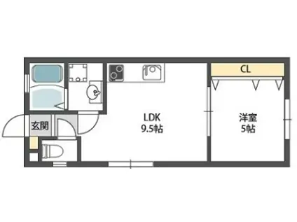 ジェイエス小山町(1LDK/2階)の間取り写真