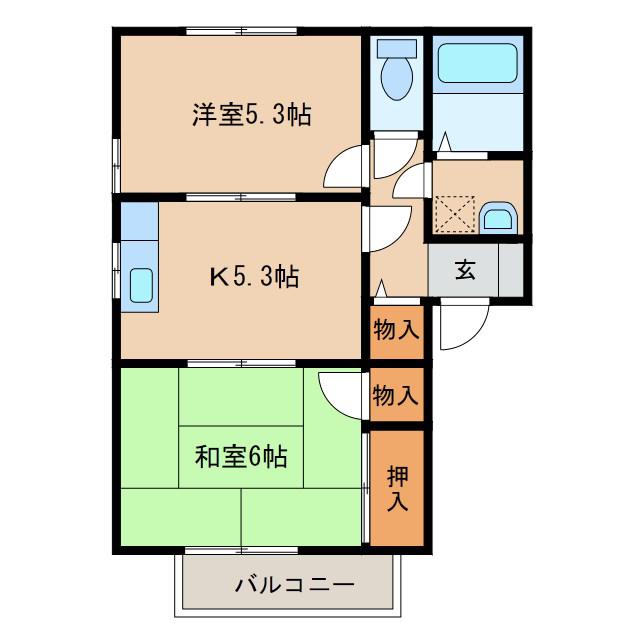 グランドリジェールII C棟(2K/2階)の間取り写真