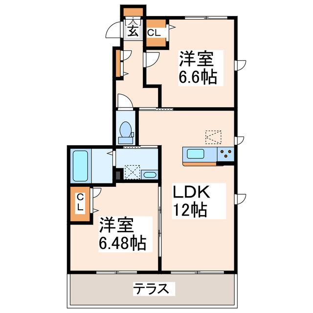 エムビレッジB(2LDK/1階)の間取り写真