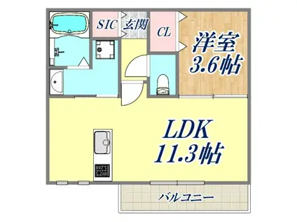ウィステリア門戸(1LDK/2階)の間取り写真