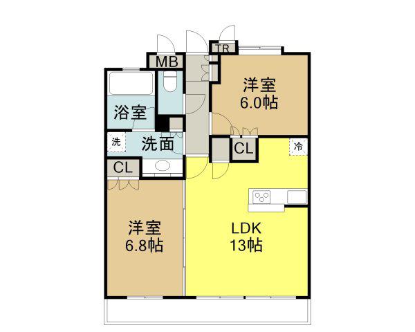 サンデュエル小山駅東通(2LDK/4階)の間取り写真