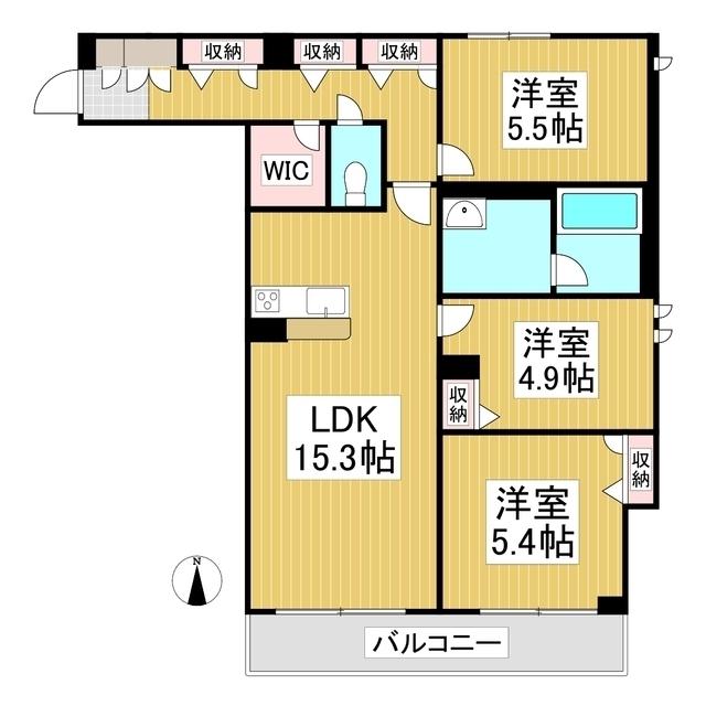 カルムメゾン(3LDK/2階)の間取り写真