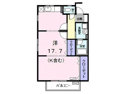 コーポ上流I(ワンルーム/2階)の間取り写真