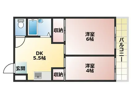 ローヤルハイツ石原(2DK/3階)の間取り写真