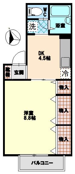 フロラシオン川内 III棟(1DK/2階)の間取り写真