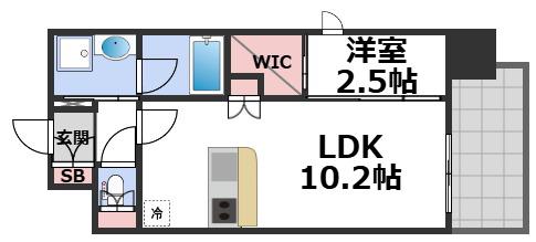 セレニテフラン谷町四丁目(1LDK/13階)の間取り写真