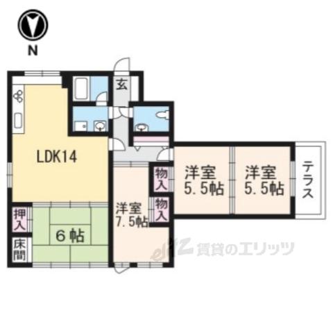 サンリーベ衣笠(4LDK/1階)の間取り写真