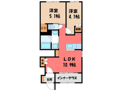 深谷市国済寺スターテラスII(2LDK/1階)の間取り写真