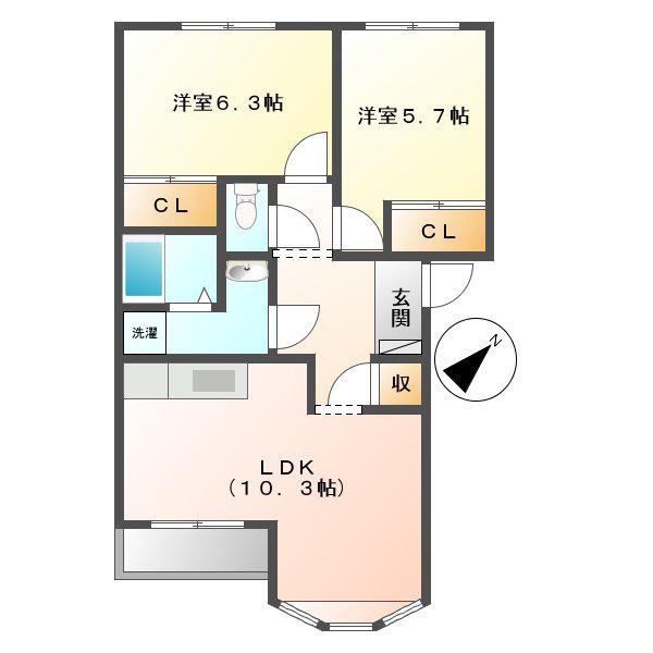 サンパレス(2LDK/2階)の間取り写真