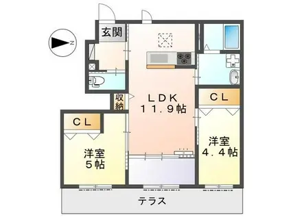 橿原十市町アパート(2LDK/1階)の間取り写真