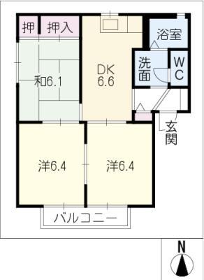ディアステージ A棟(3DK/2階)の間取り写真