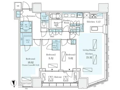 パークコート ザ・三番町ハウス(3LDK/16階)の間取り写真