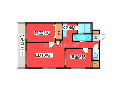 ティアラリヴァーサイド福住(2LDK/3階)の間取り写真