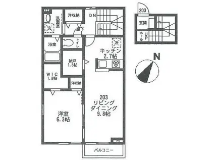 AXIS蓬莱坂 アクシスホウライザカ(1LDK/2階)の間取り写真