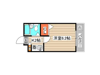 きららコート(1K/2階)の間取り写真