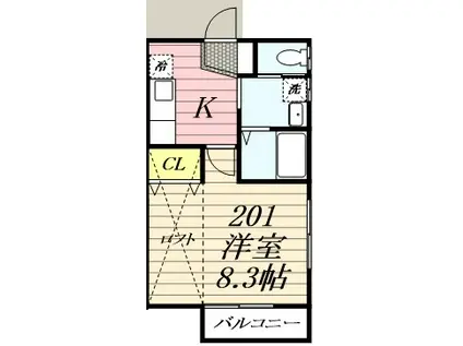 コーポ若葉(1K/2階)の間取り写真