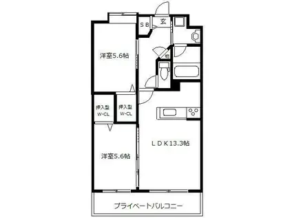 MON COEUR香椎駅前(2LDK/6階)の間取り写真
