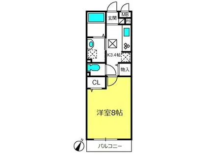 コリーヌヴェール盆栽(1K/2階)の間取り写真