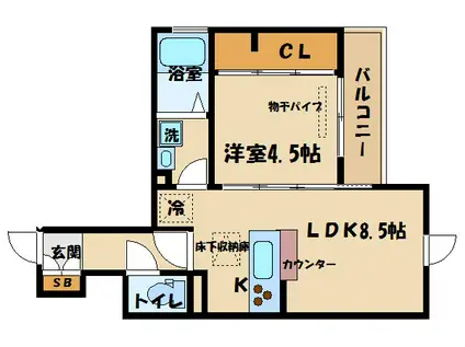 セジュール下山手(1LDK/1階)の間取り写真