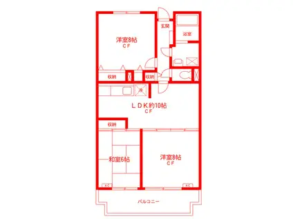 フレグランス中川(3LDK/4階)の間取り写真