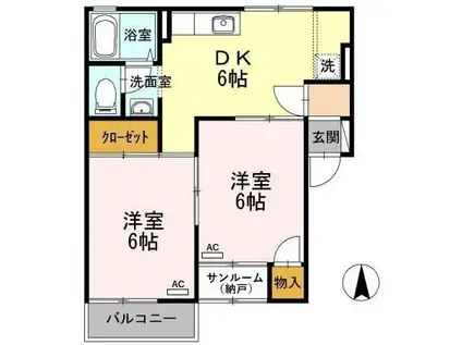 アーバンライフガーデン A棟 203(2DK/2階)の間取り写真