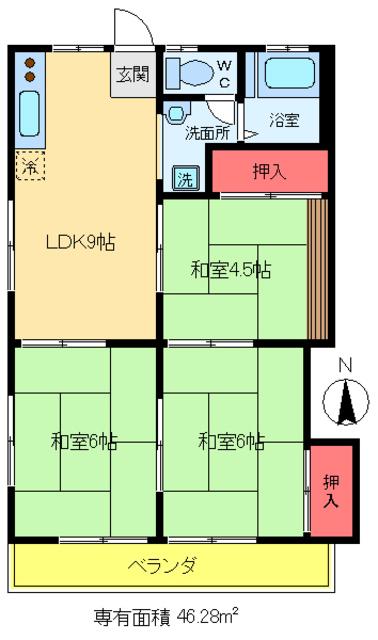 桜ビラA棟(3DK/2階)の間取り写真