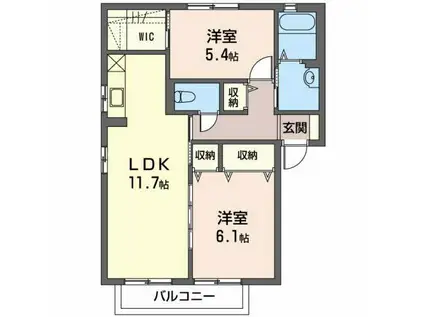 メゾンマグノリアA棟(2LDK/2階)の間取り写真