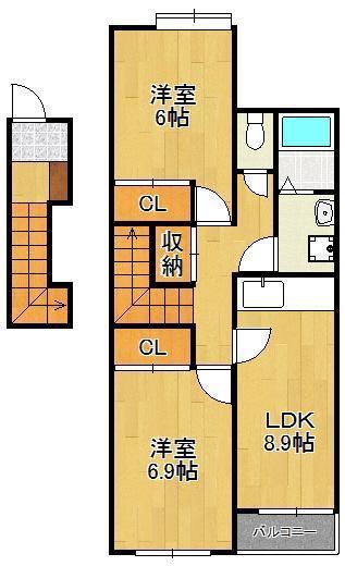 キャッスルリオ(2LDK/2階)の間取り写真
