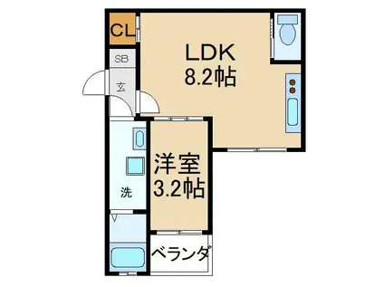 マノリア(1LDK/1階)の間取り写真