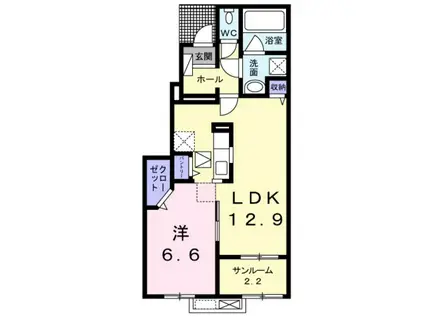 プルミエール手屋II(1LDK/1階)の間取り写真