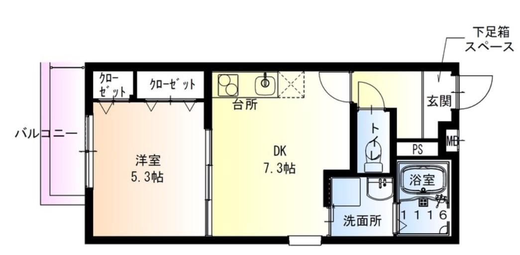 フジパレス弥刀駅北Ⅱ番館(1DK/3階)の間取り写真